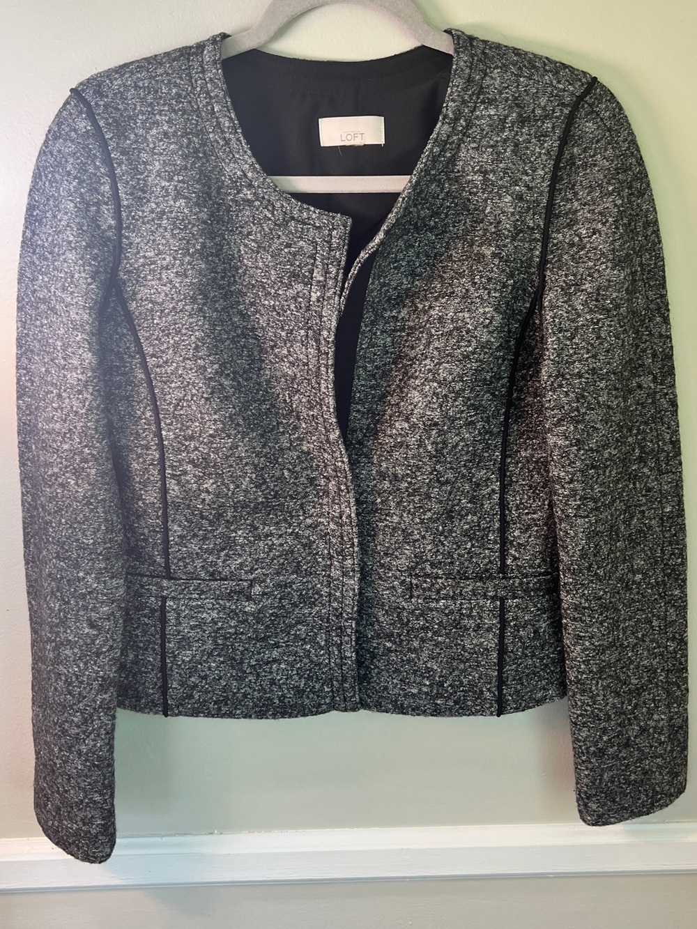 LOFT Gray & Black Tweed Collarless Women's Blazer